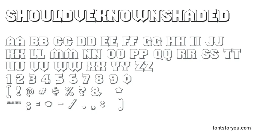 Czcionka Shouldveknownshaded – alfabet, cyfry, specjalne znaki