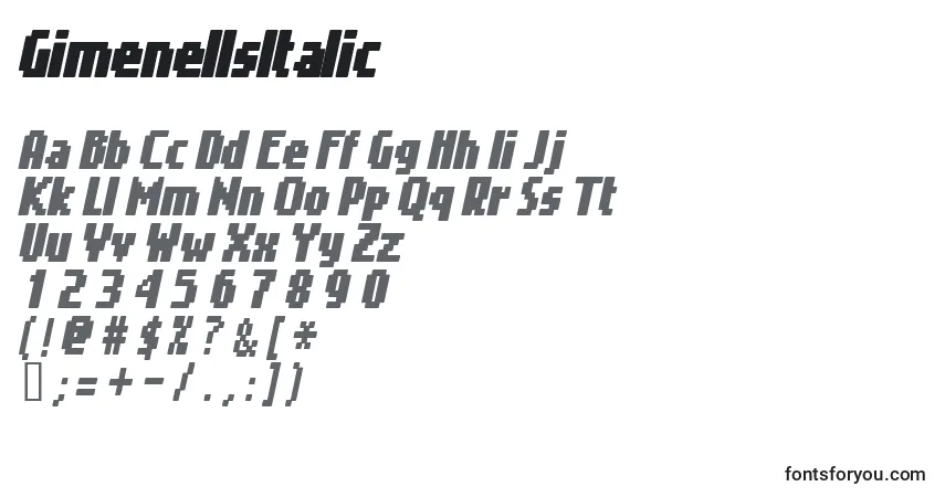 GimenellsItalic-fontti – aakkoset, numerot, erikoismerkit