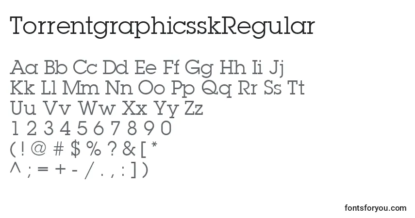 Czcionka TorrentgraphicsskRegular – alfabet, cyfry, specjalne znaki