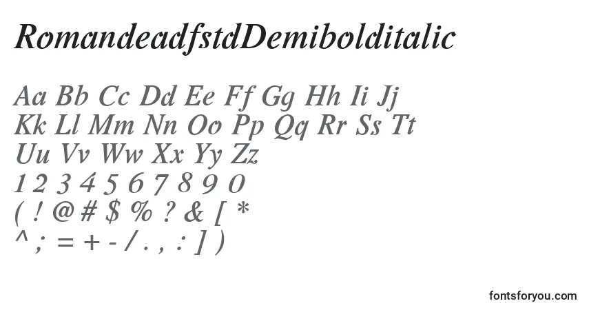 Fuente RomandeadfstdDemibolditalic (80768) - alfabeto, números, caracteres especiales