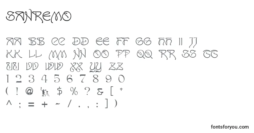 Czcionka Sanremo (80769) – alfabet, cyfry, specjalne znaki