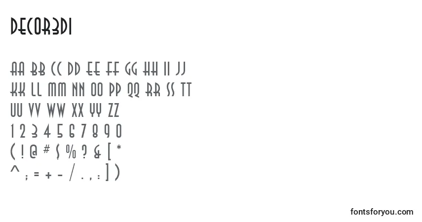 Czcionka Decor3Di – alfabet, cyfry, specjalne znaki