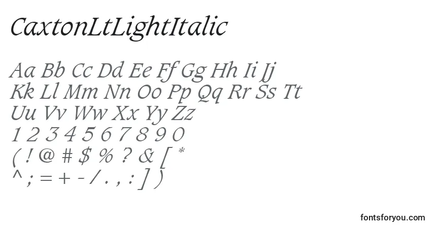 CaxtonLtLightItalic Font – alphabet, numbers, special characters