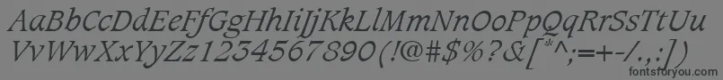CaxtonLtLightItalic-Schriftart – Schwarze Schriften auf grauem Hintergrund