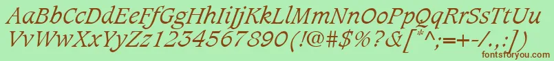 Fonte CaxtonLtLightItalic – fontes marrons em um fundo verde