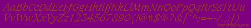 CaxtonLtLightItalic-fontti – ruskeat fontit violetilla taustalla
