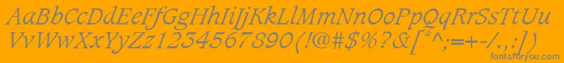 CaxtonLtLightItalic-Schriftart – Graue Schriften auf orangefarbenem Hintergrund