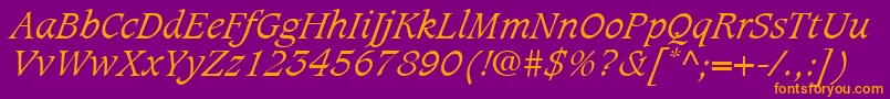 CaxtonLtLightItalic Font – Orange Fonts on Purple Background