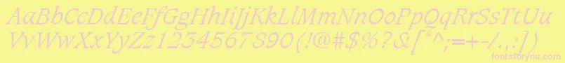 CaxtonLtLightItalic-Schriftart – Rosa Schriften auf gelbem Hintergrund