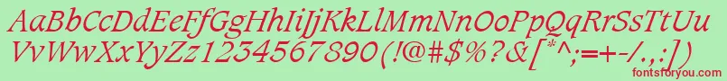 CaxtonLtLightItalic-Schriftart – Rote Schriften auf grünem Hintergrund
