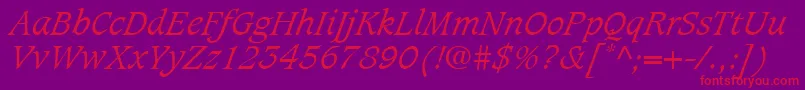フォントCaxtonLtLightItalic – 紫の背景に赤い文字