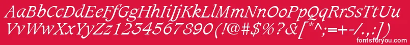 CaxtonLtLightItalic-Schriftart – Weiße Schriften auf rotem Hintergrund