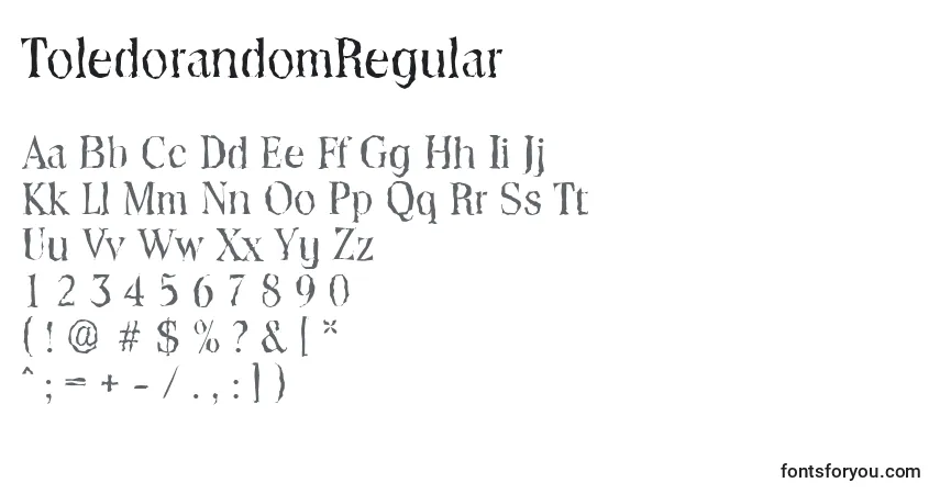 A fonte ToledorandomRegular – alfabeto, números, caracteres especiais