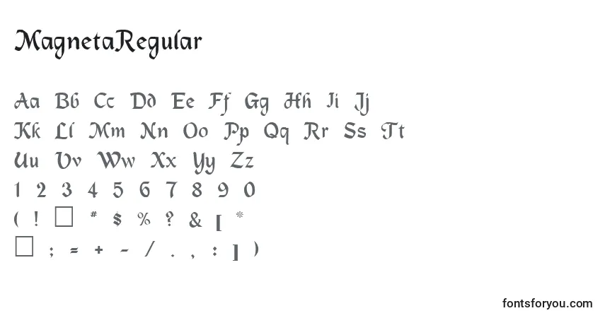 A fonte MagnetaRegular – alfabeto, números, caracteres especiais