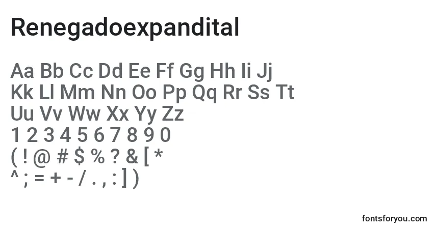 Renegadoexpandital Font – alphabet, numbers, special characters