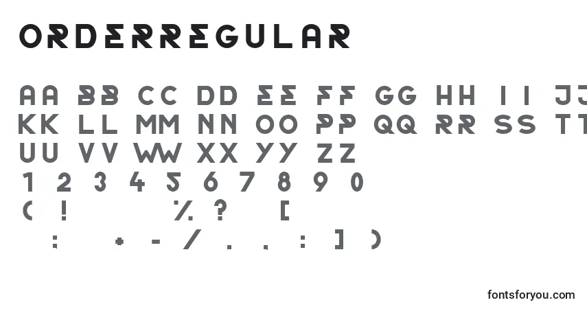 Czcionka OrderRegular – alfabet, cyfry, specjalne znaki