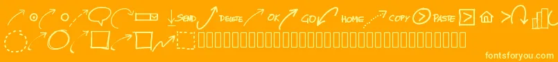 Pwnewarrows-Schriftart – Gelbe Schriften auf orangefarbenem Hintergrund