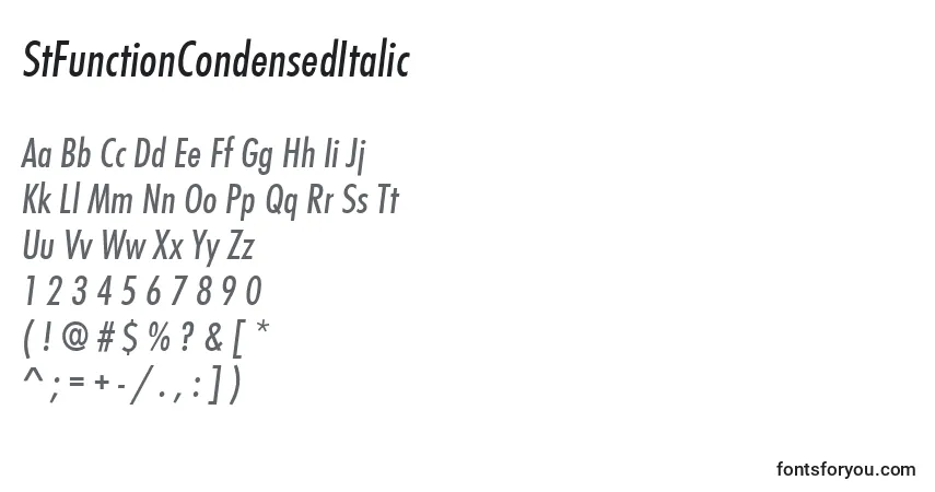 Czcionka StFunctionCondensedItalic – alfabet, cyfry, specjalne znaki