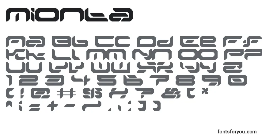 A fonte Mionta – alfabeto, números, caracteres especiais