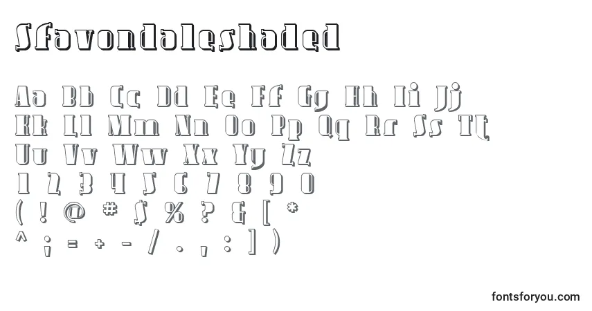 Schriftart Sfavondaleshaded – Alphabet, Zahlen, spezielle Symbole