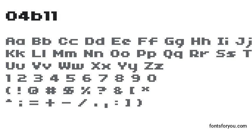 Czcionka 04b11 – alfabet, cyfry, specjalne znaki