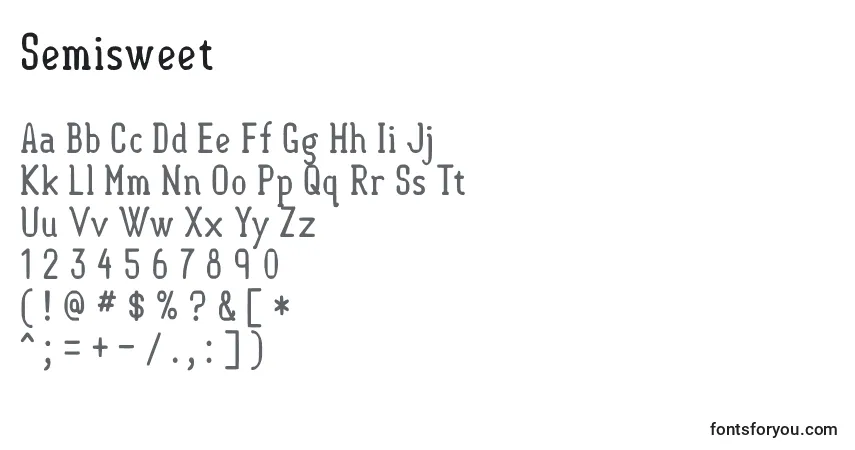 Schriftart Semisweet – Alphabet, Zahlen, spezielle Symbole