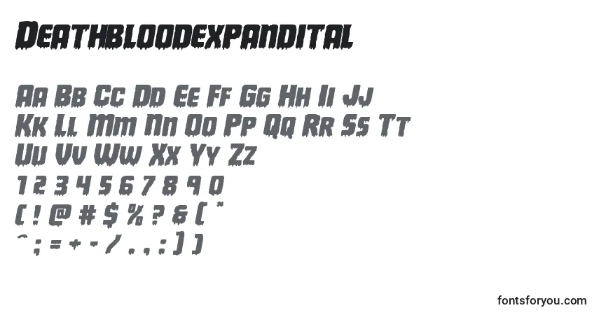 Шрифт Deathbloodexpandital – алфавит, цифры, специальные символы