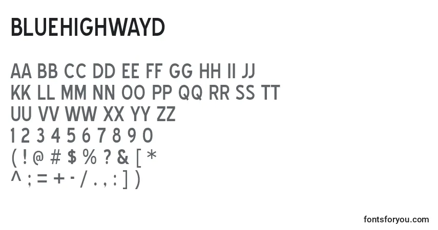 Schriftart BlueHighwayD – Alphabet, Zahlen, spezielle Symbole