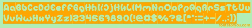フォントEarthHeartInverse – オレンジの文字が緑の背景にあります。
