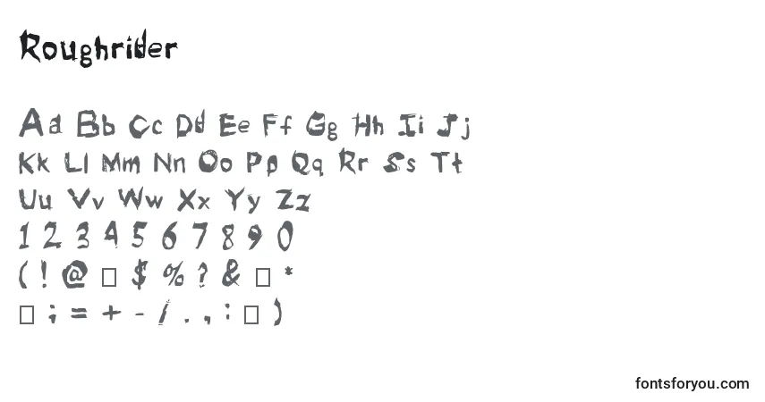 A fonte Roughrider (80812) – alfabeto, números, caracteres especiais