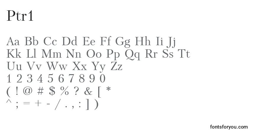 A fonte Ptr1 – alfabeto, números, caracteres especiais