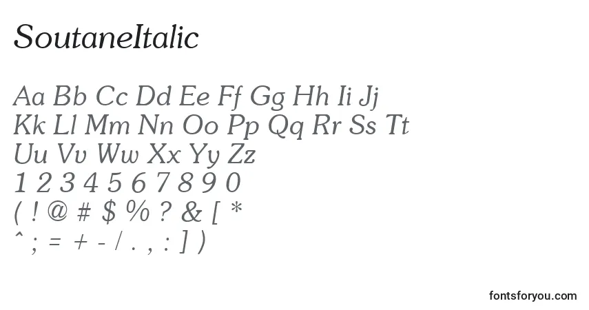 Fuente SoutaneItalic - alfabeto, números, caracteres especiales