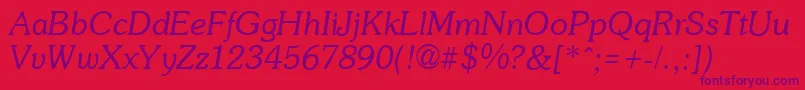 Fonte SoutaneItalic – fontes roxas em um fundo vermelho