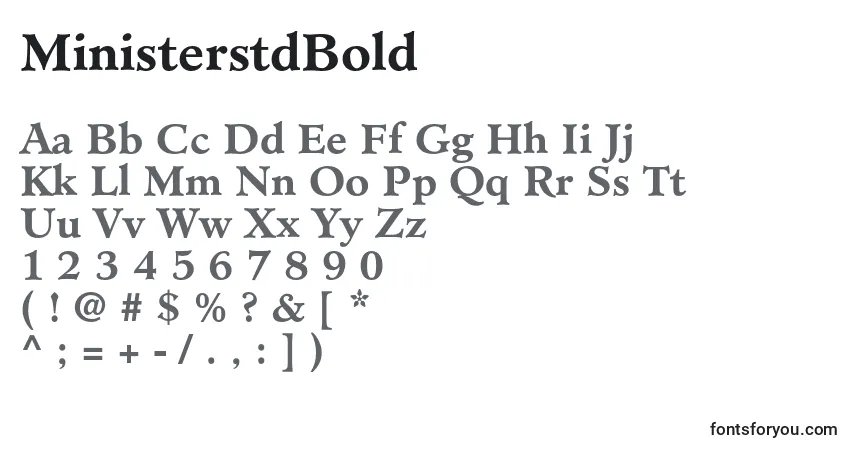 A fonte MinisterstdBold – alfabeto, números, caracteres especiais