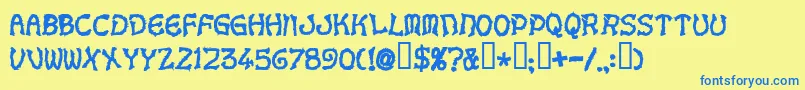 フォントVoodoodollletters – 青い文字が黄色の背景にあります。