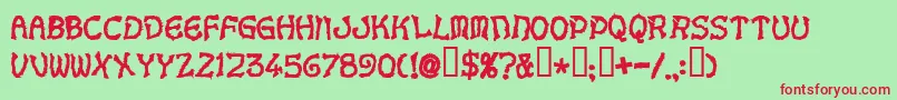 Czcionka Voodoodollletters – czerwone czcionki na zielonym tle