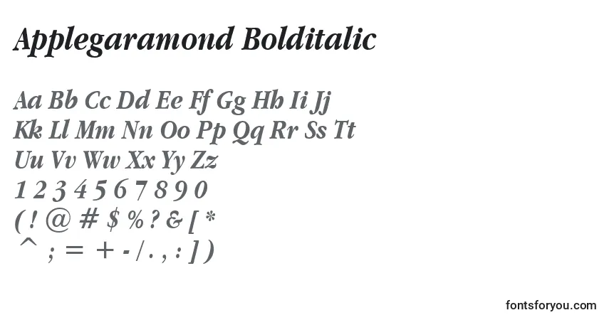 Шрифт Applegaramond Bolditalic – алфавит, цифры, специальные символы