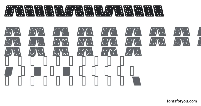 Schriftart DominoBredKursiv – Alphabet, Zahlen, spezielle Symbole