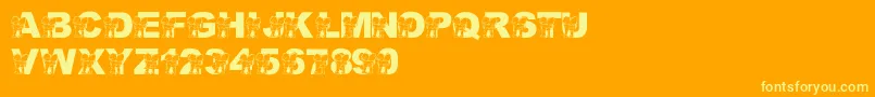 LmsHugOWar-Schriftart – Gelbe Schriften auf orangefarbenem Hintergrund