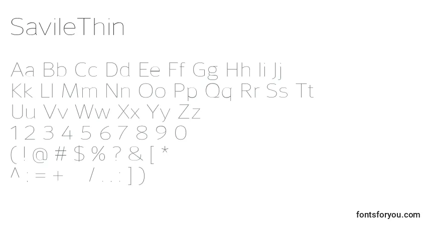 A fonte SavileThin – alfabeto, números, caracteres especiais