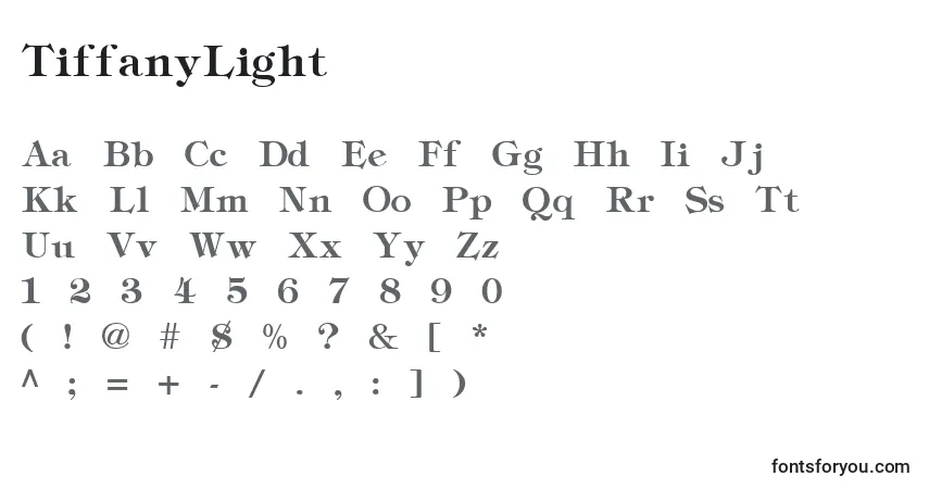 Schriftart TiffanyLight – Alphabet, Zahlen, spezielle Symbole