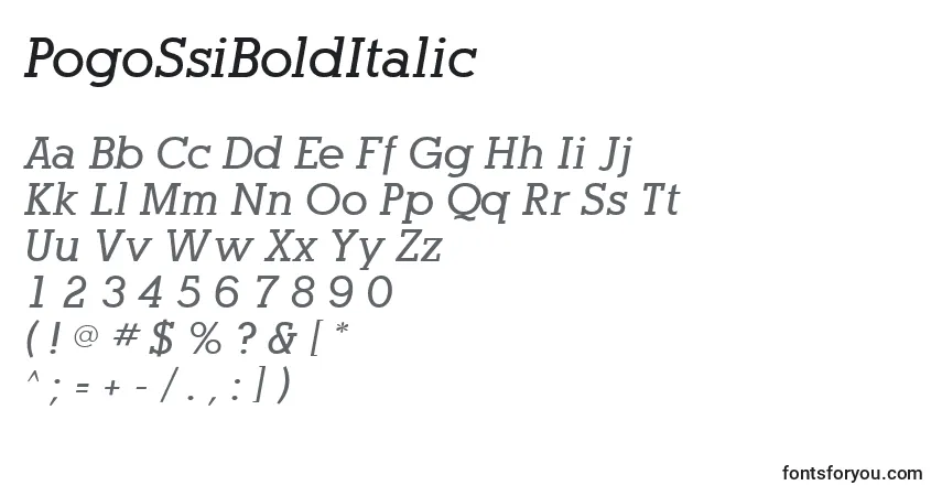 Schriftart PogoSsiBoldItalic – Alphabet, Zahlen, spezielle Symbole