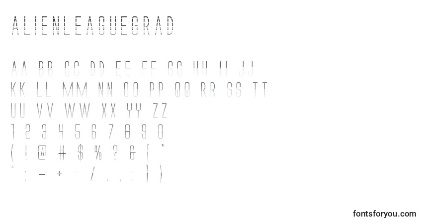 Schriftart Alienleaguegrad – Alphabet, Zahlen, spezielle Symbole