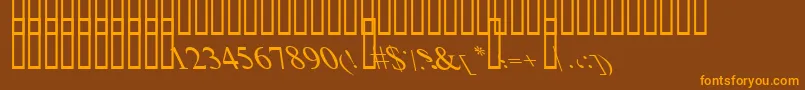 BoldItalicArt-fontti – oranssit fontit ruskealla taustalla