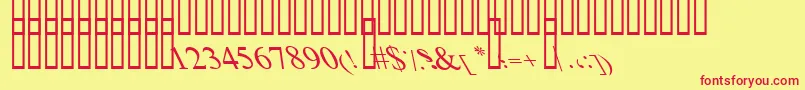 BoldItalicArt-fontti – punaiset fontit keltaisella taustalla