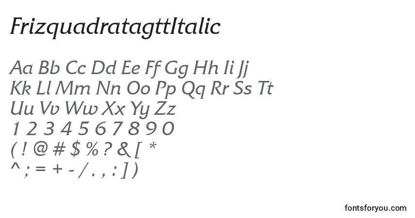 A fonte FrizquadratagttItalic – alfabeto, números, caracteres especiais