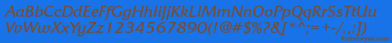 Więcej informacji o czcionce FrizquadratagttItalic Czcionka FrizquadratagttItalic – brązowe czcionki na niebieskim tle