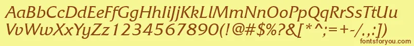 Czcionka FrizquadratagttItalic – brązowe czcionki na żółtym tle