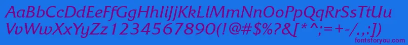 Czcionka FrizquadratagttItalic – fioletowe czcionki na niebieskim tle