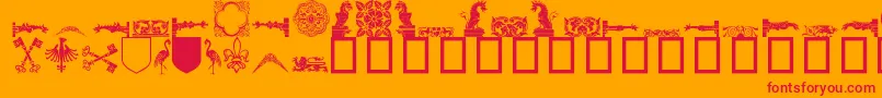 Medievaldingbats-Schriftart – Rote Schriften auf orangefarbenem Hintergrund